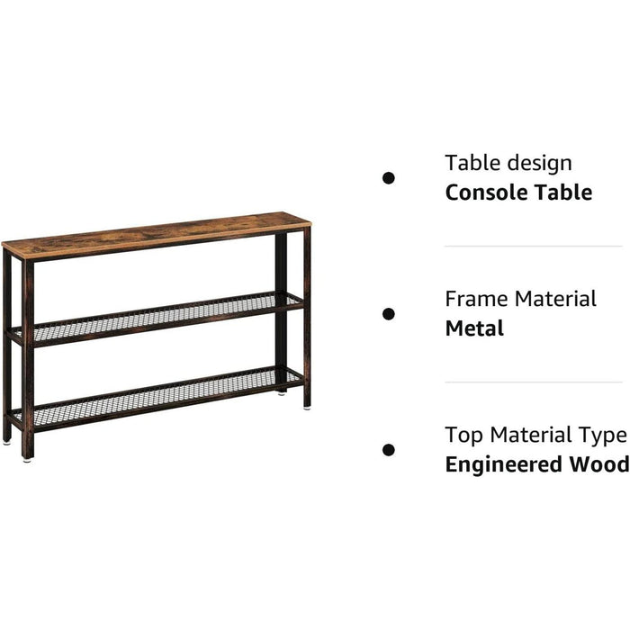Rustic Console Table with Mesh Shelves