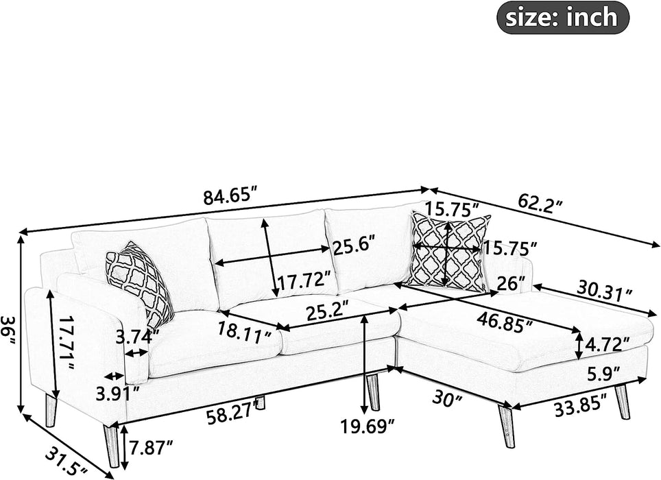 Beige Modern Upholstered L-Shape Sofa