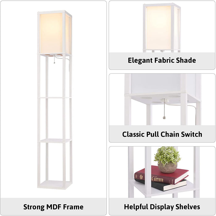 Floor Lamp with Shelves and Fabric Shade