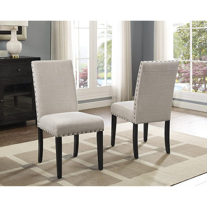 Tan Fabric Nailhead Dining Set with Espresso Wood