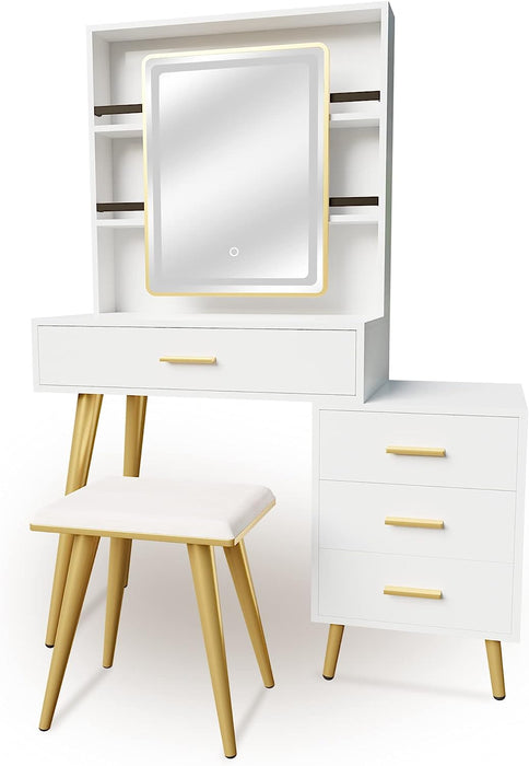 White Vanity Desk Set with Mirror and Lights