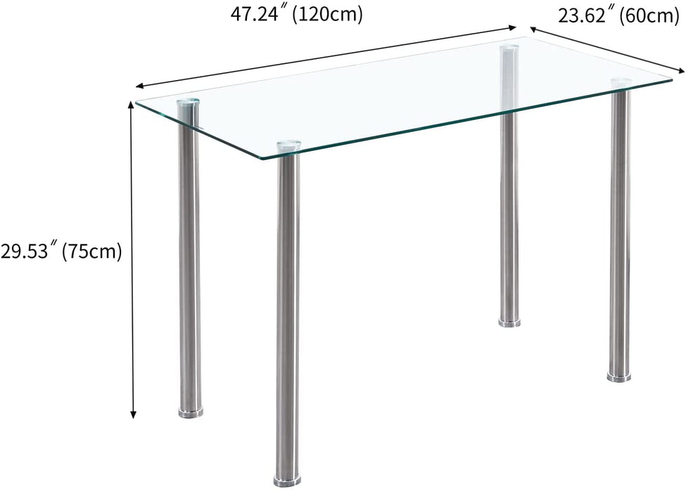 Clear Glass Kitchen Table, Rectangular, Chrome Legs