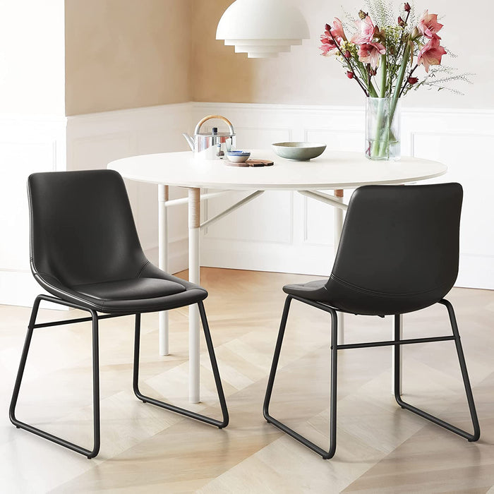Upholstered Faux Leather Dining Chairs Set of 2, Black