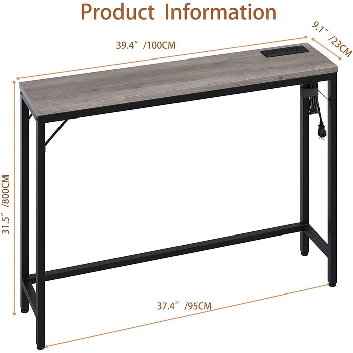 Industrial Grey Console Table with Charging Station