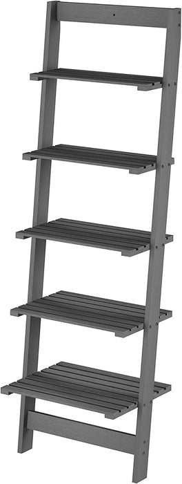 Gray Wooden 5-Tier Ladder Bookshelf for Home Décor