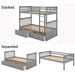 Grey Twin Bunk Bed with Storage, Drawers, and Safety Rail