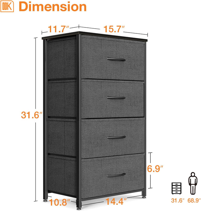 Dark Grey 4-Drawer Chest of Drawers with Wood Top