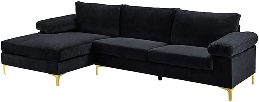 Modern Large Velvet Fabric Sectional Sofa, Black