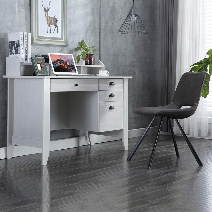 White Oak Computer Desk with Drawers and Hutch