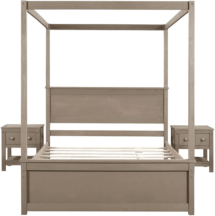 Solid Wood 3-Piece Bedroom Set with Canopy Bed