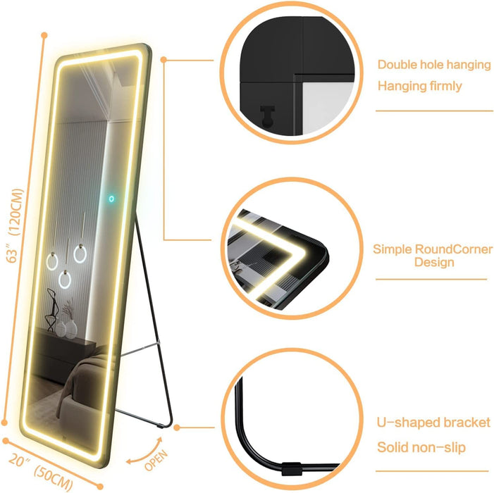 Full-Length Black LED Touch Control Mirror