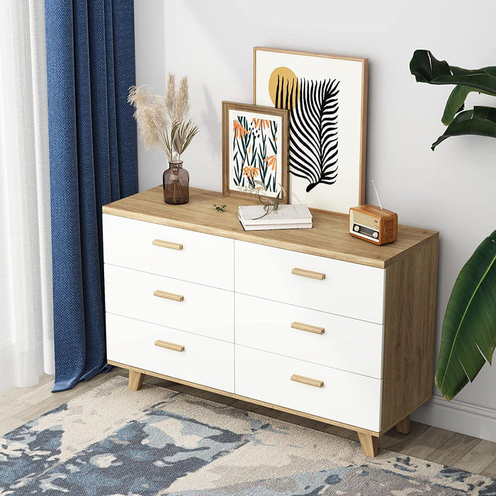 Modern White Wood Dresser with 6 Drawers