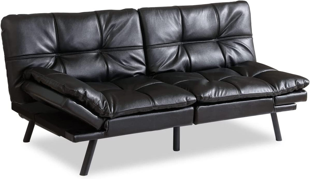 Black Memory Foam Futon Sofa Bed for Small Spaces - Adjustable and Eas