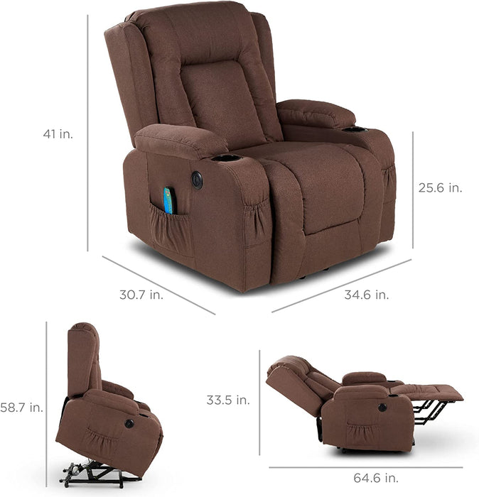 Electric Power Lift Linen Recliner Massage Chair (Brown)