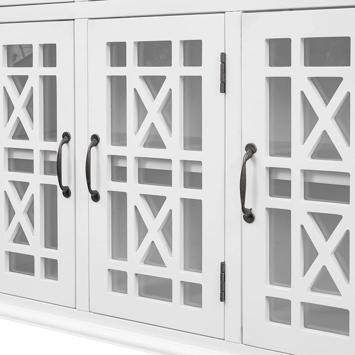 White Wood Glass Door Buffet Cabinet