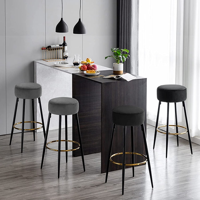 Modern Velvet Bar Stools Set of 2, Grey, 30 Inch Height