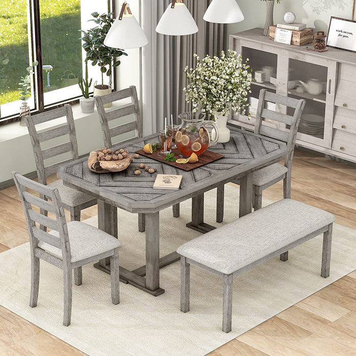 6-Piece Rubber Wood Dining Table Set