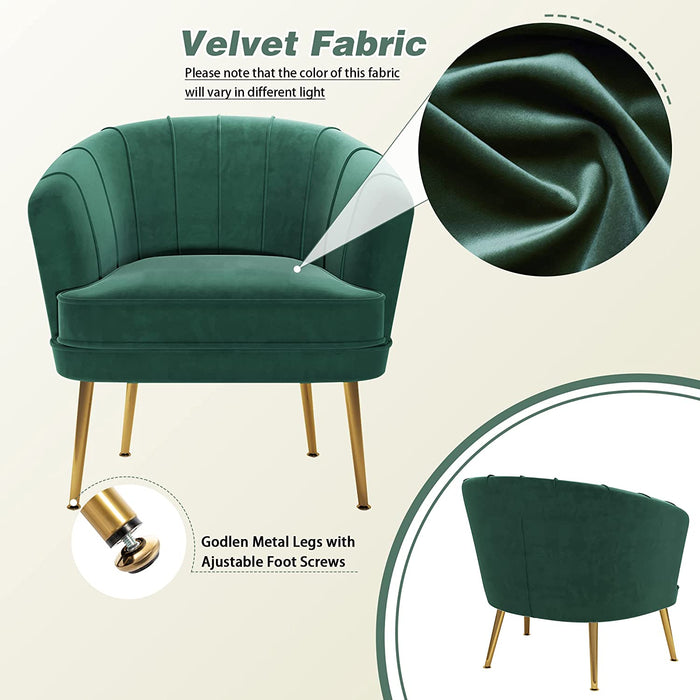 Green Velvet Accent Chair with Golden Legs