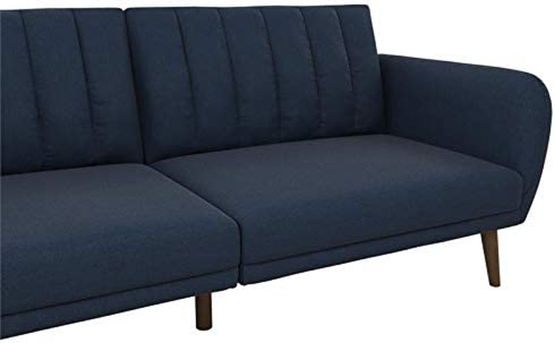 Blue Linen Sofa Futon with Wooden Legs