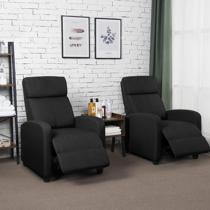 Fabric Push Back Recliner Chair, Pocket Spring, Matte Black