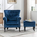 Blue Velvet Wingback Chair and Ottoman Set