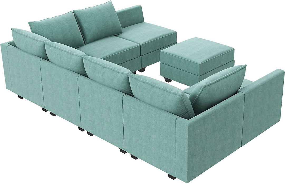 Modular U-Shaped Sleeper Sofa with Storage, Aqua Blue