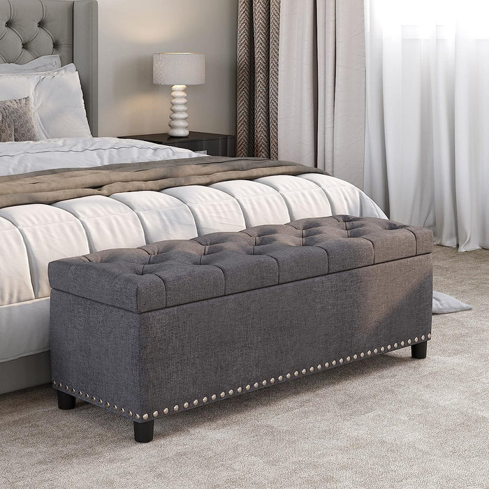 Gray Button-Tufted Ottoman with Storage - 47 Inch