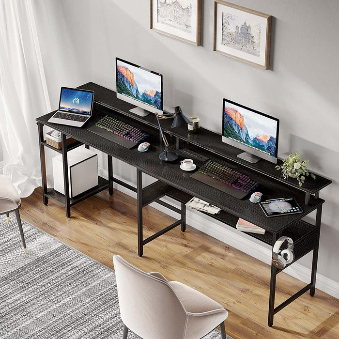 L-Shaped Computer Desk with LED Strip, Black