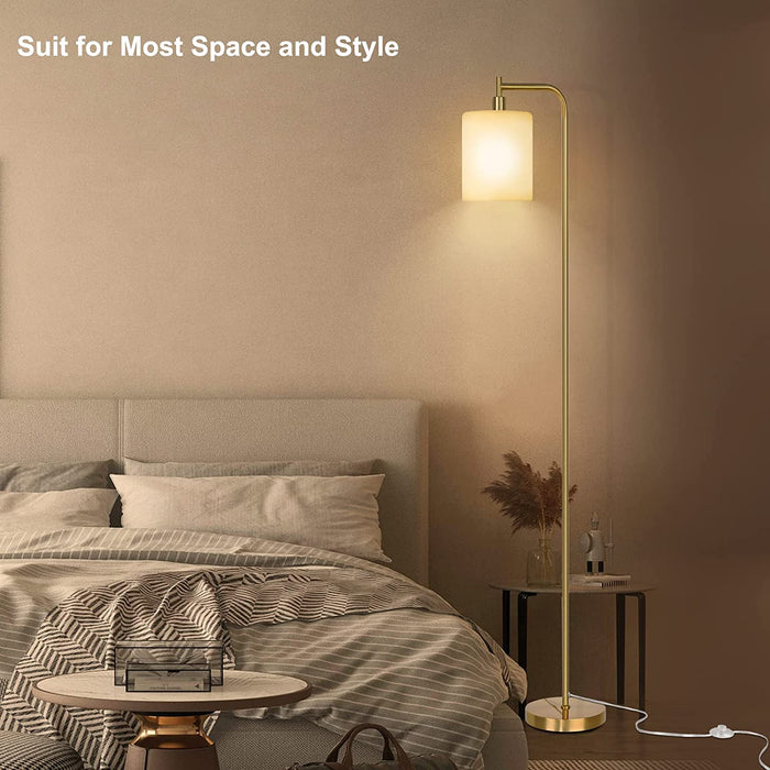 Gold Glass Shade LED Floor Lamp with Foot Control