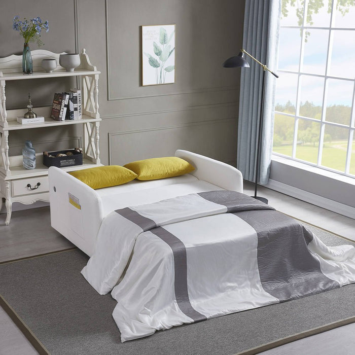 Convertible Loveseat with Pull Out Bed - White