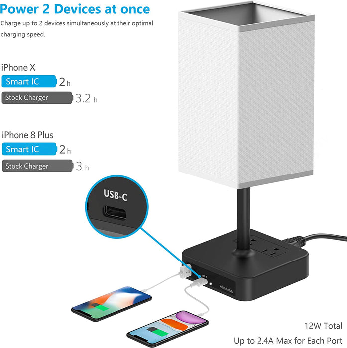 Touch Control Bedside Table Lamp with USB Charging Port
