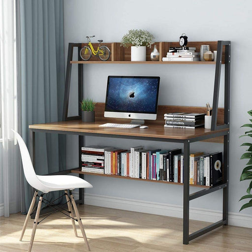 Home Office Desk with Hutch, Space-Saving, Walnut