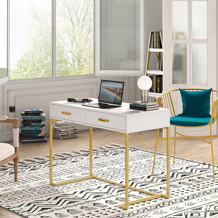 Modern White and Gold Computer Desk