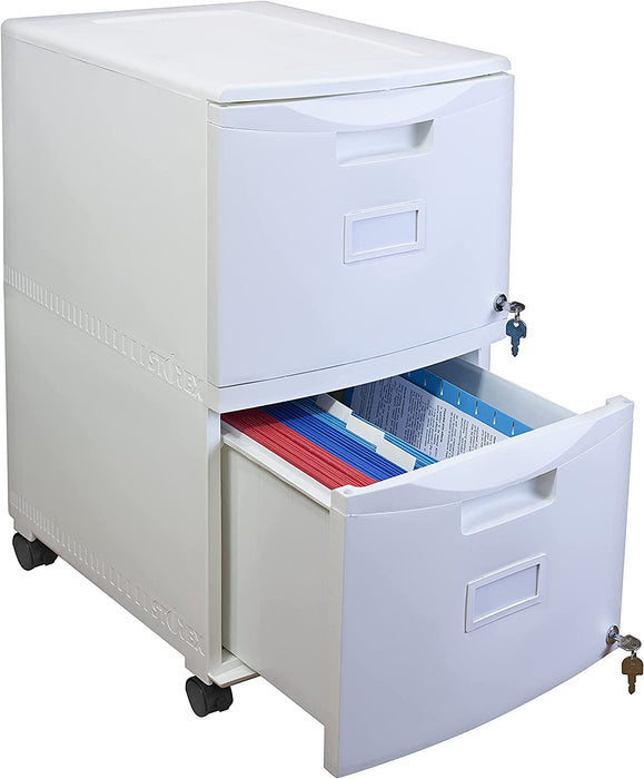Mobile Two-Drawer File Cabinet with Lock, White