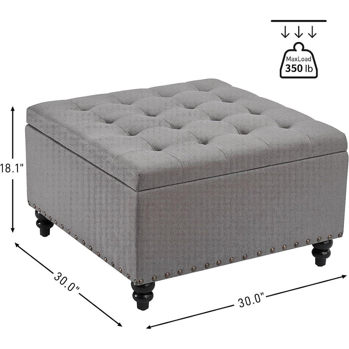 Grey Tufted Ottoman with Storage for Living Room