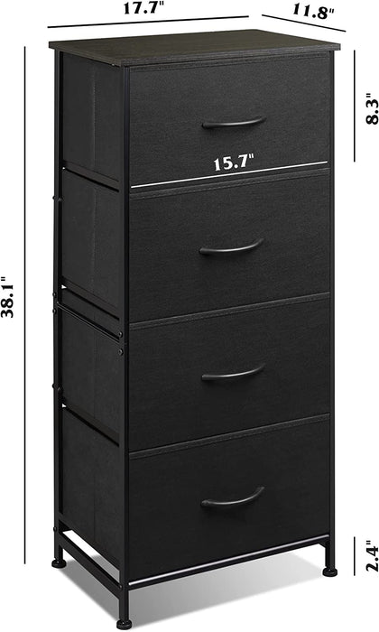 Fabric Storage Tower Dresser with 4 Drawers, Charcoal Black