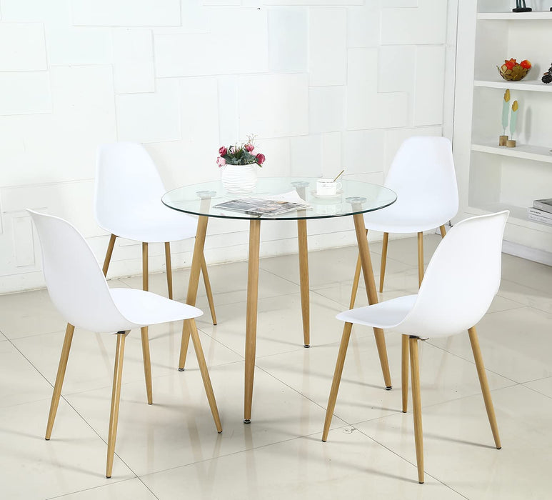 5-Piece Glass Dining Table Set for 4, Modern Chairs