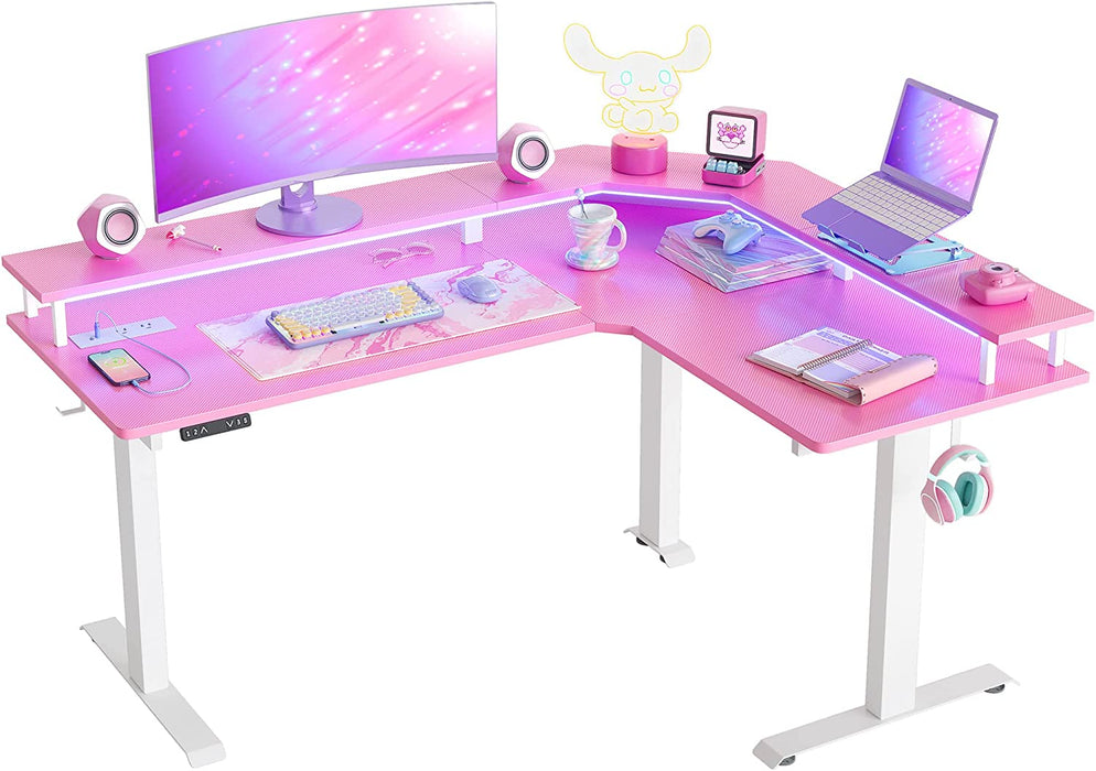 Pink Carbon Fiber L-Shaped Gaming Desk