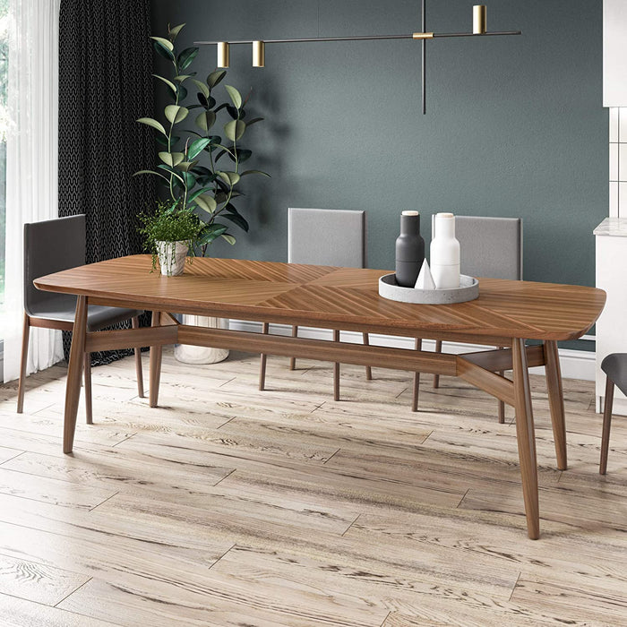 Modern Style Walnut Finished Ash Veneer Top Dining Table