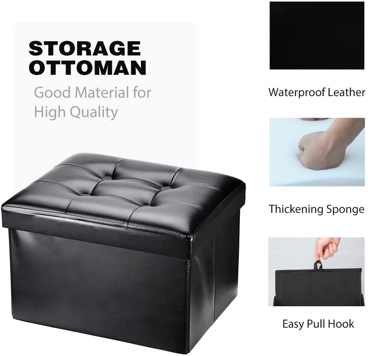 Compact Black Ottoman with Foldable Storage