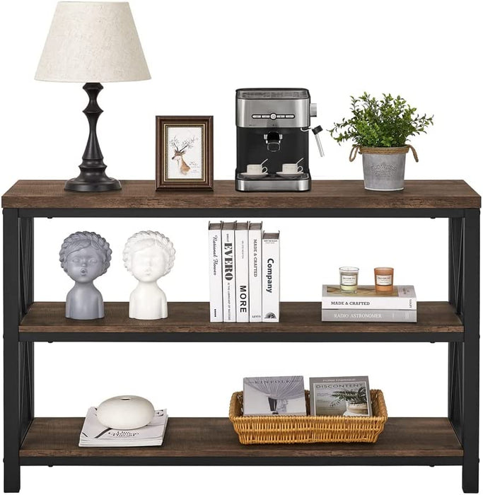 Rustic Industrial Sofa Table with Shelves (47″)