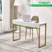 White Glossy Vanity Desk with Gold Legs, 2 Drawers