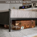 Black Industrial Metal and Wood California King Platform Bed Frame W/ Storage Shelf Headboard and Charging Station