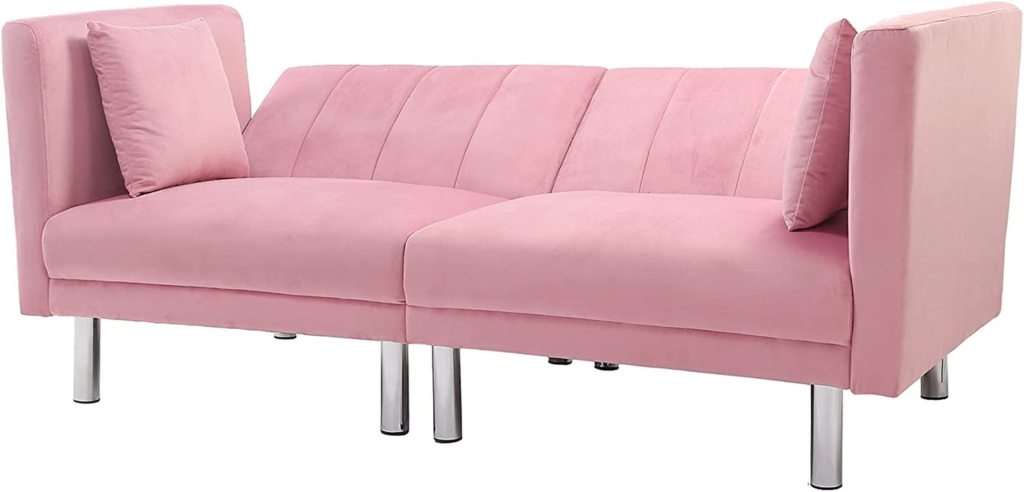 Pink Velvet Sofa Bed with Adjustable Angles