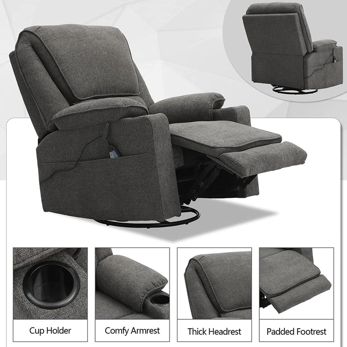 Fabric Rocking Recliner Chair with Massage, Grey