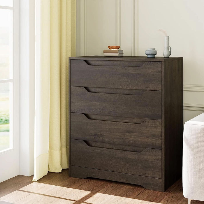Modern 4 Drawer Dresser Walnut Finish For Bedroom Storage — ShipItFurniture Modern 4 Drawer Dresser Walnut Finish For Bedroom Storage — ShipItFurniture