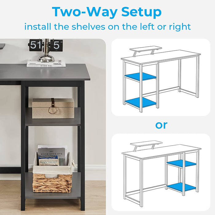 Small Grey Desk with Monitor Stand and Storage