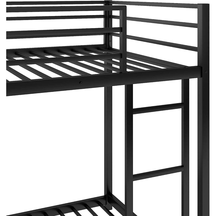 Black Twin Metal Bunk Bed with Guard Rails and Ladder