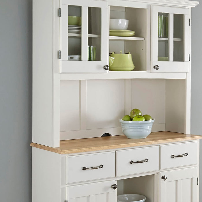 Off-White Server with Hutch and Wood Top