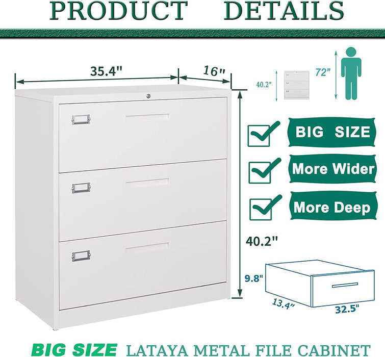 36″ Metal File Cabinet with Lock for Home Office